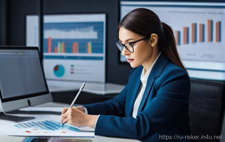 위험관리기술자 경력 초기에 필요한 자질 - **Prompt 1: The Meticulous Analyst**
"A highly focused female risk manager, in her early 40s, si...