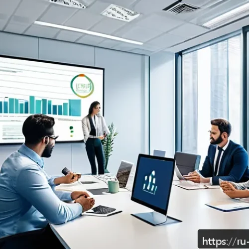 Home 17 위험관리와 프로젝트 관리의 연계성 - A modern office scene showing a diverse project management team around a large table filled with dig...