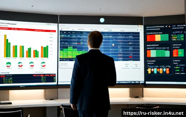 위험관리 분야의 AI 기술 적용 사례 - Photorealistic Moscow financial risk operations center, Russian analysts in modern business attire r...